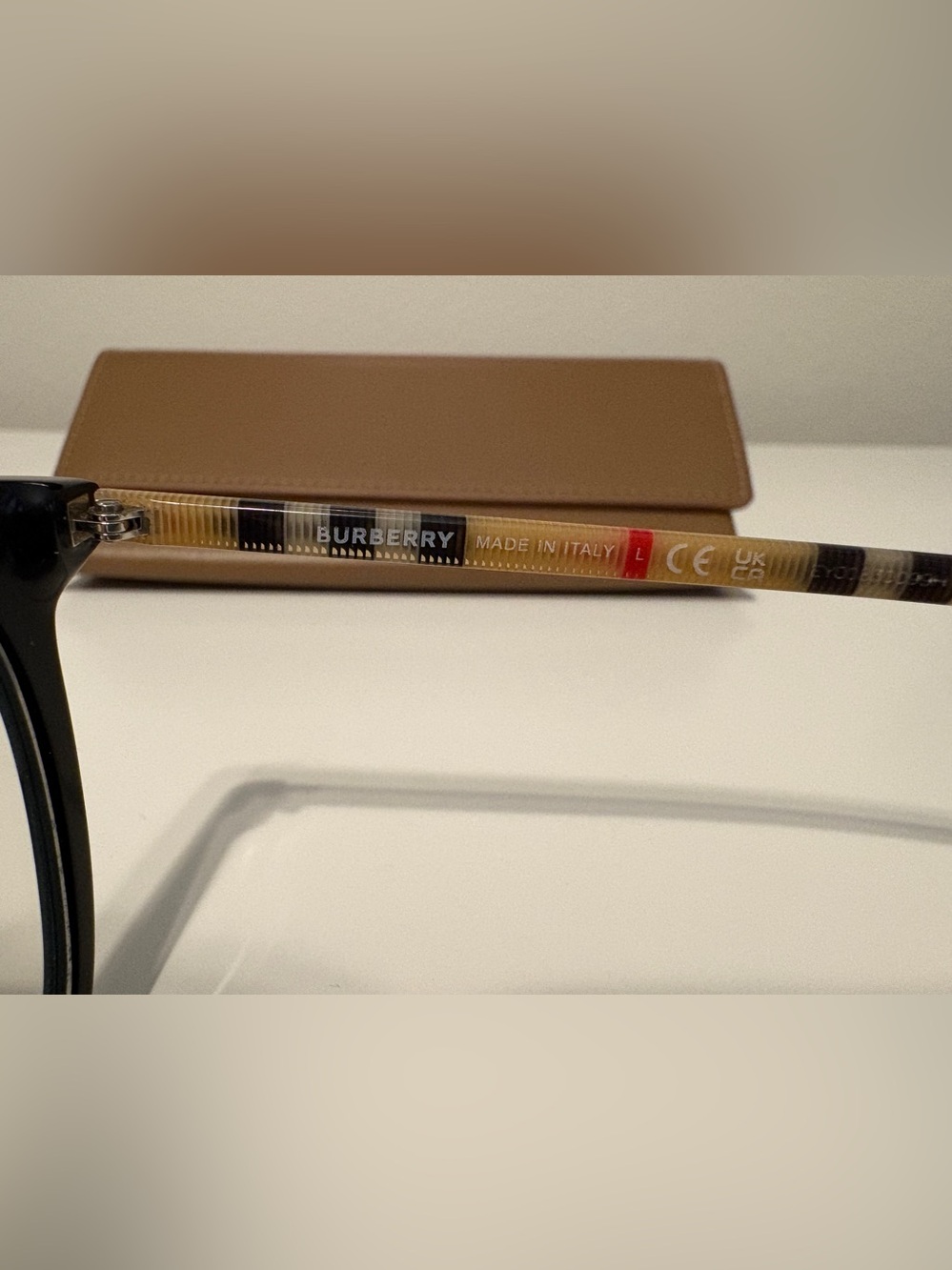 Burberry Black Frame Eyeglasses with Burberry Check Temples - Picture 5 of 8